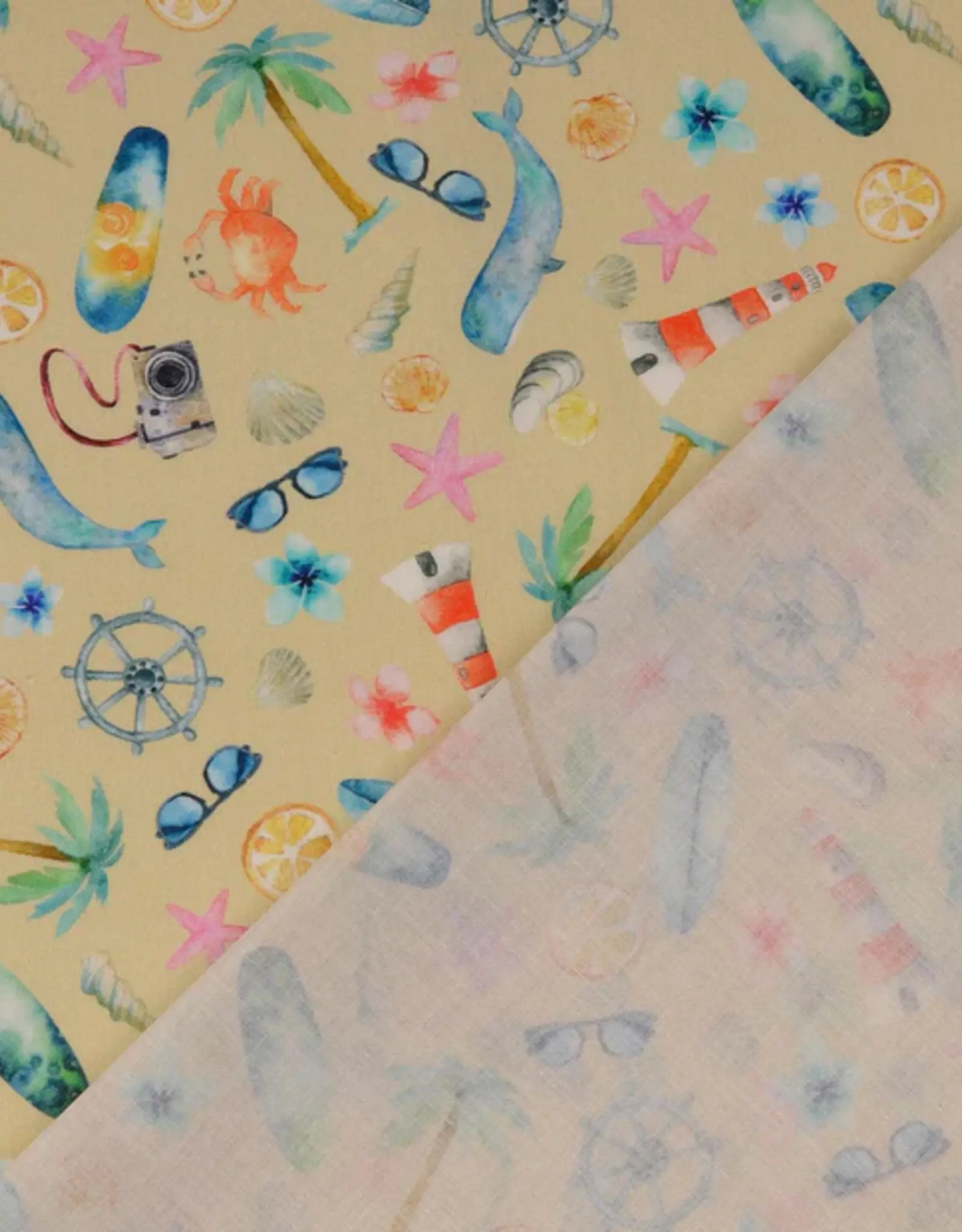 Katoen  zon, zee, strand  licht geel