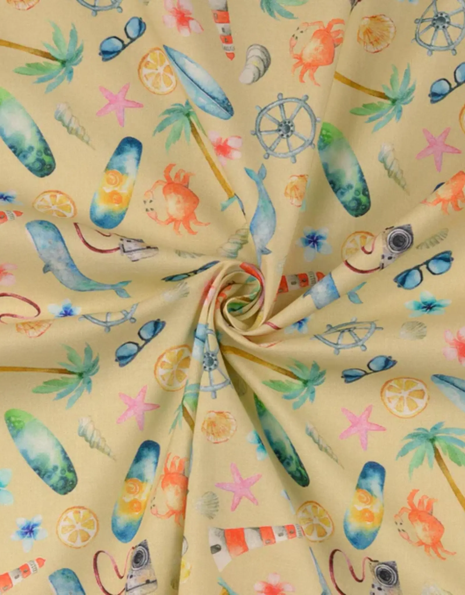 Katoen  zon, zee, strand  licht geel