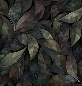 COUPON 50X140CM french terry  digital print bladeren army green