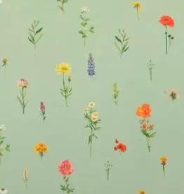 Katoen digital print flowers groen
