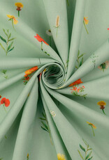 Katoen digital print flowers groen Katoen digital print flowers groen