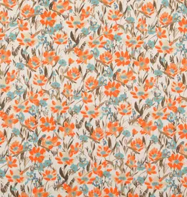 Katoen digital print vluchtige bloemen oranje