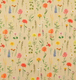 Katoen digital print bloemensoorten beige