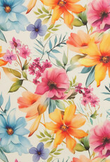 Gecoat katoen  kleurrijke tropische bloemen