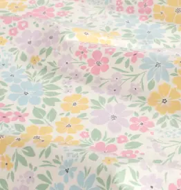 Stoffenschuur selectie Katoen jersey pastel bloemetjes  gebroken wit
