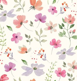 Stoffenschuur selectie Mousseline pastel bloemen  gebroken wit