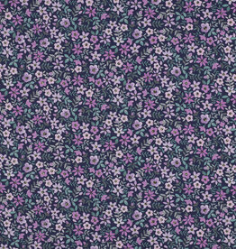 Fijne katoen poplin digital flowers navy purple