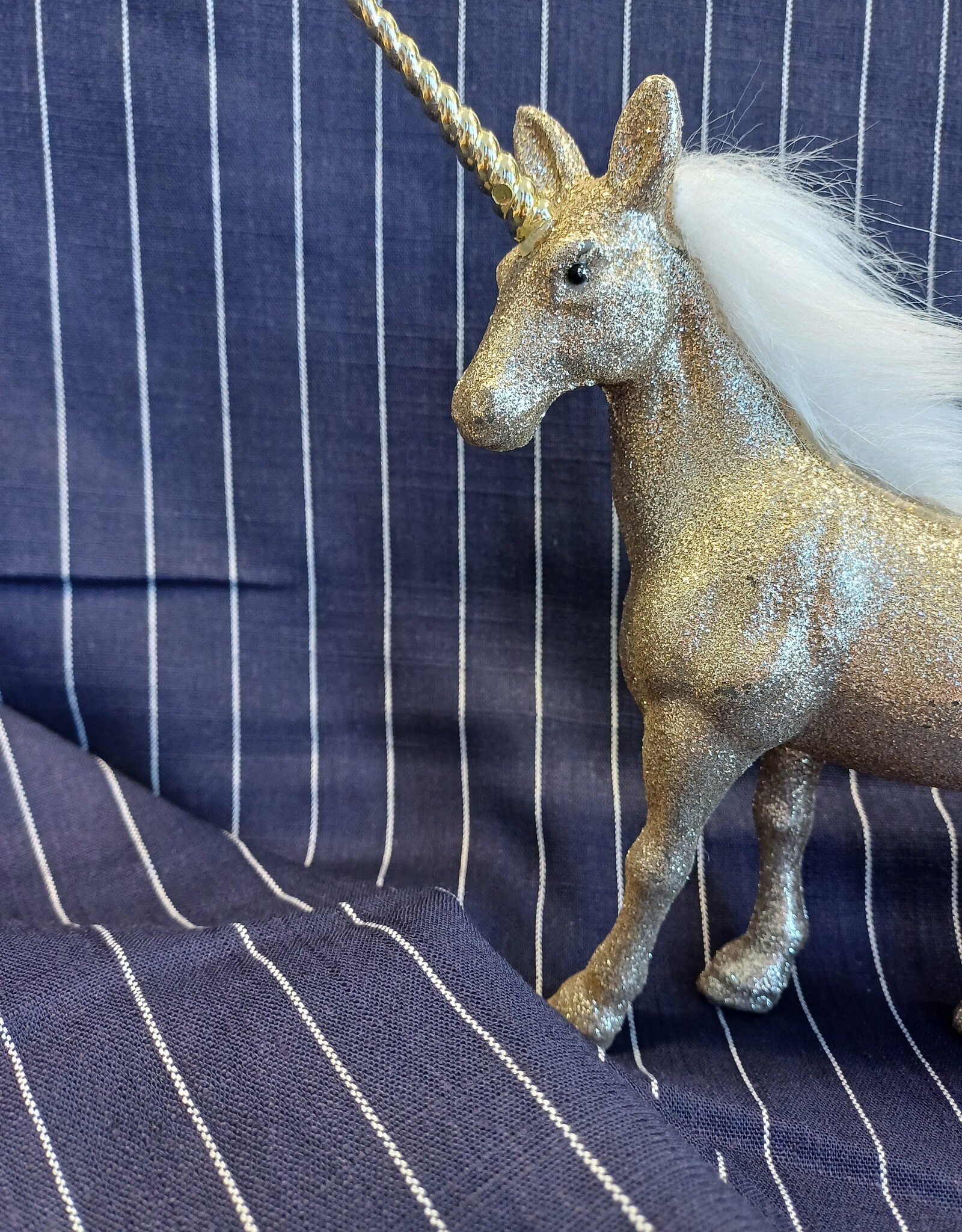 Viscose linnen zwarte krijtstreep navy