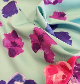 Scuba crepe 2way geprint bloemen aqua