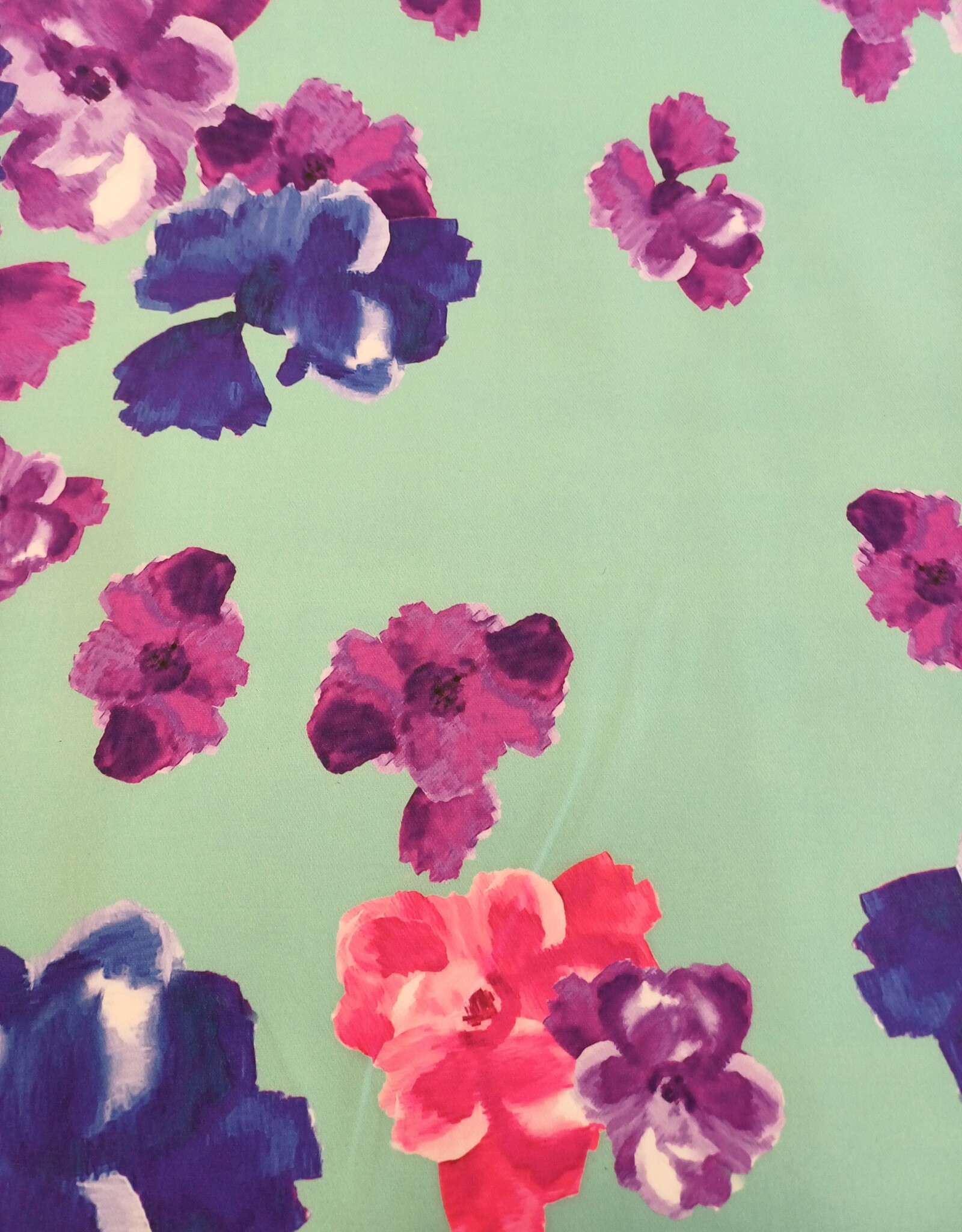 Scuba crepe 2way geprint bloemen aqua