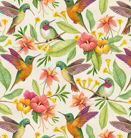 COUPON 40X140CM Katoen digital Rosie humming birds