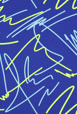 Katoen jersey neon abstracte lijnen kobalt