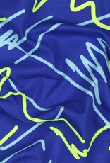 Katoen jersey neon abstracte lijnen kobalt