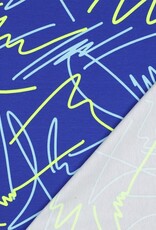 Katoen jersey neon abstracte lijnen kobalt