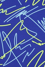 Katoen jersey neon abstracte lijnen kobalt