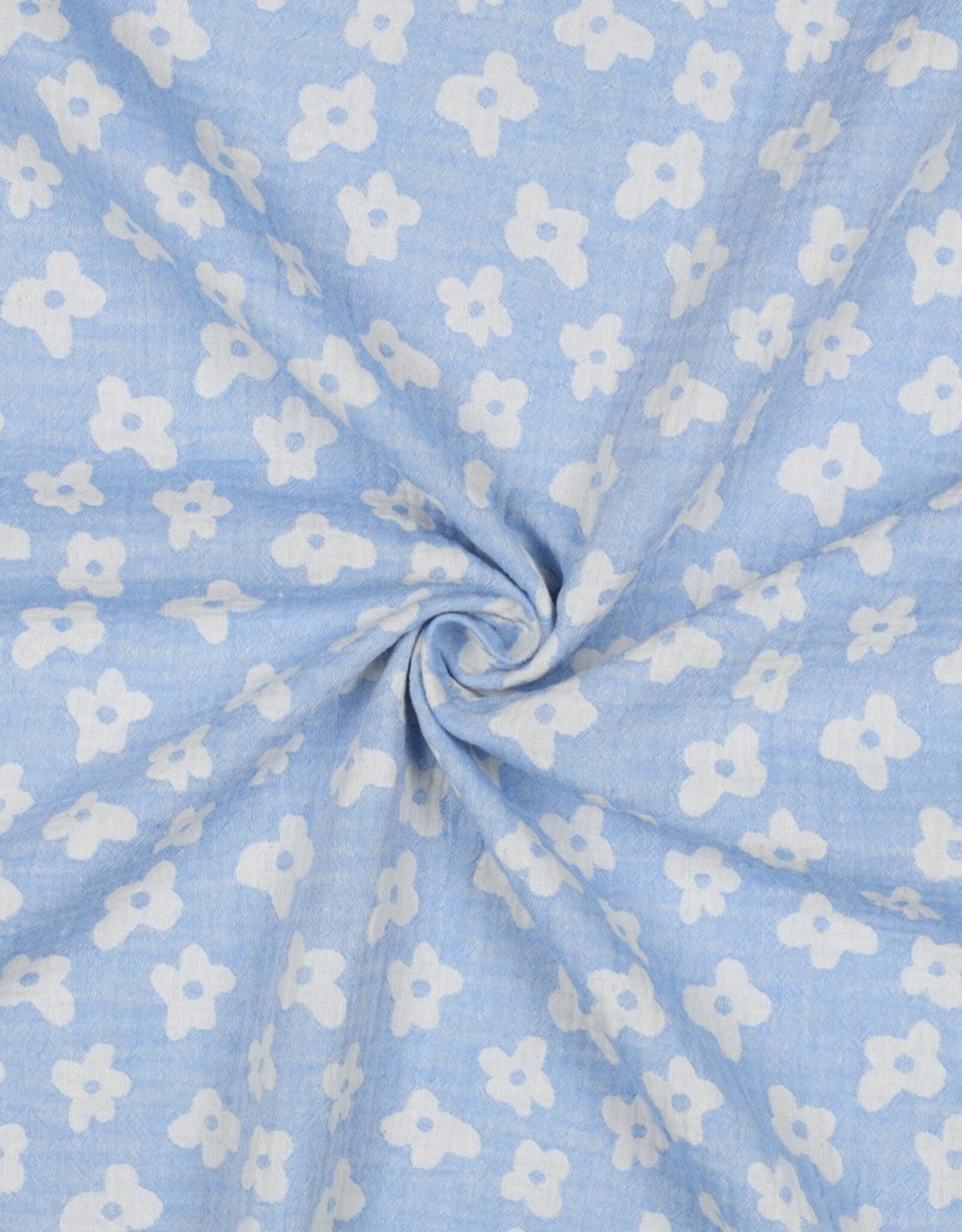 Double gauze jacquard flowers baby blauw dubbelzijdig