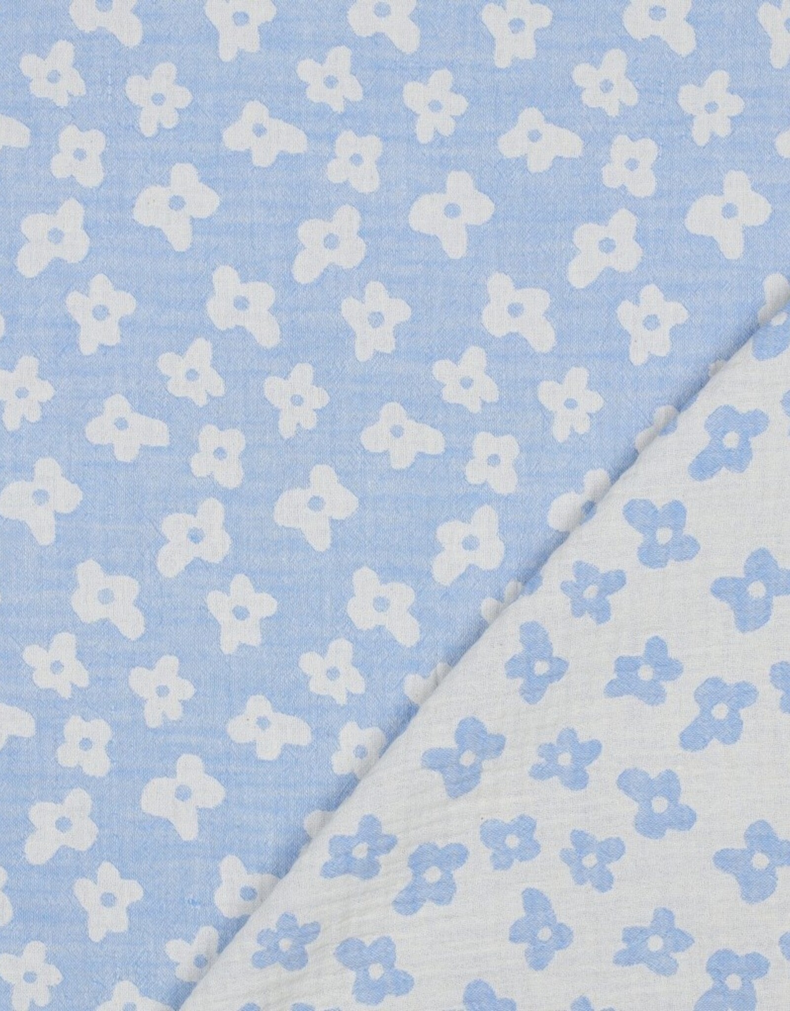 Double gauze jacquard flowers baby blauw dubbelzijdig