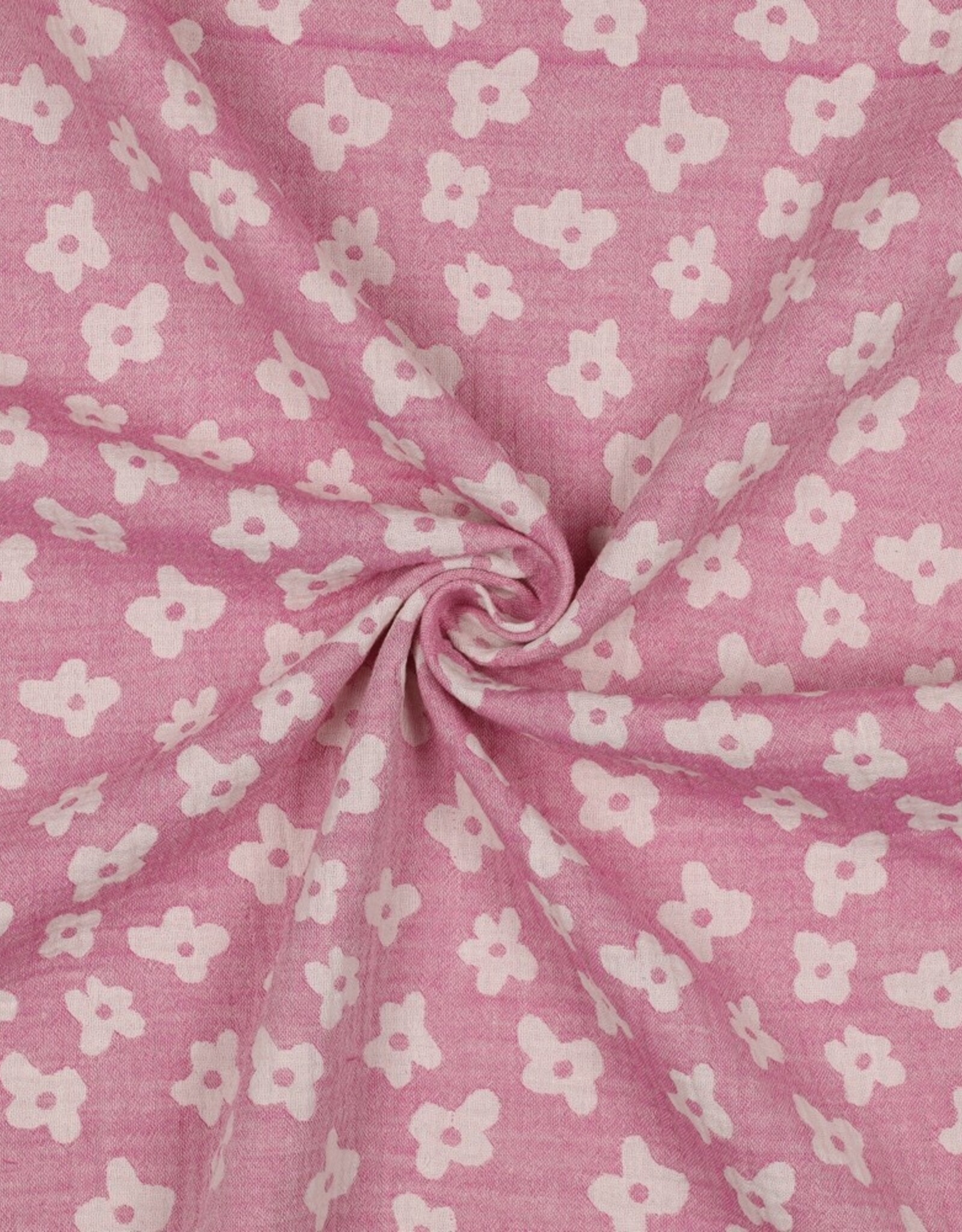 Double gauze jacquard flowers zacht roze dubbelzijdig