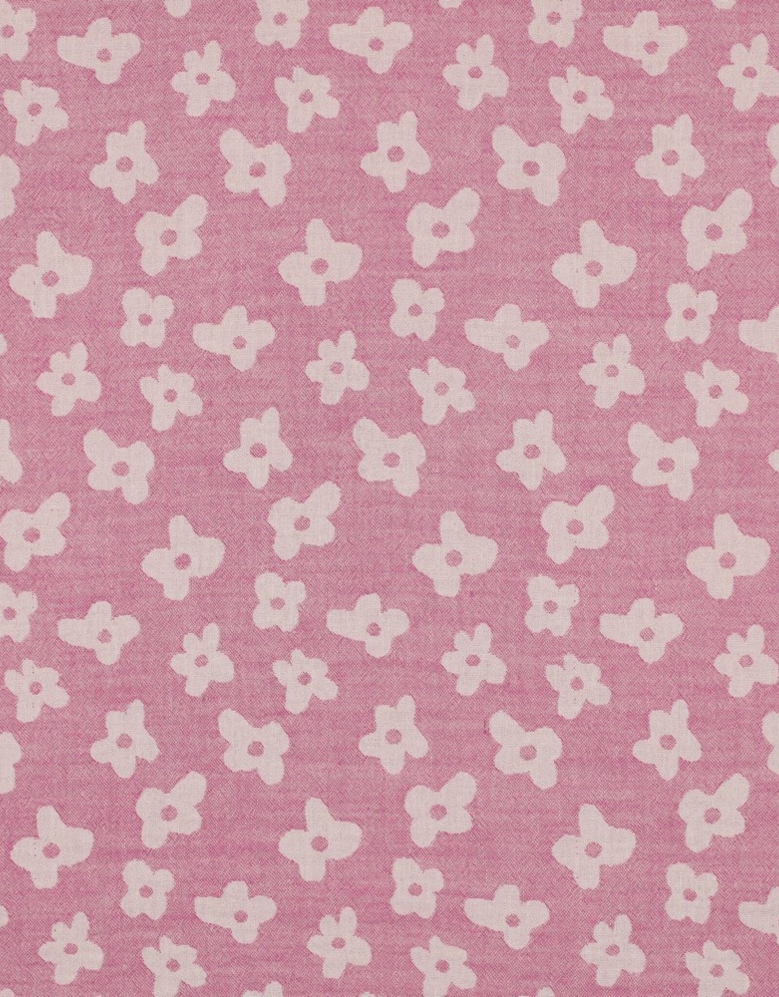 Double gauze jacquard flowers zacht roze dubbelzijdig