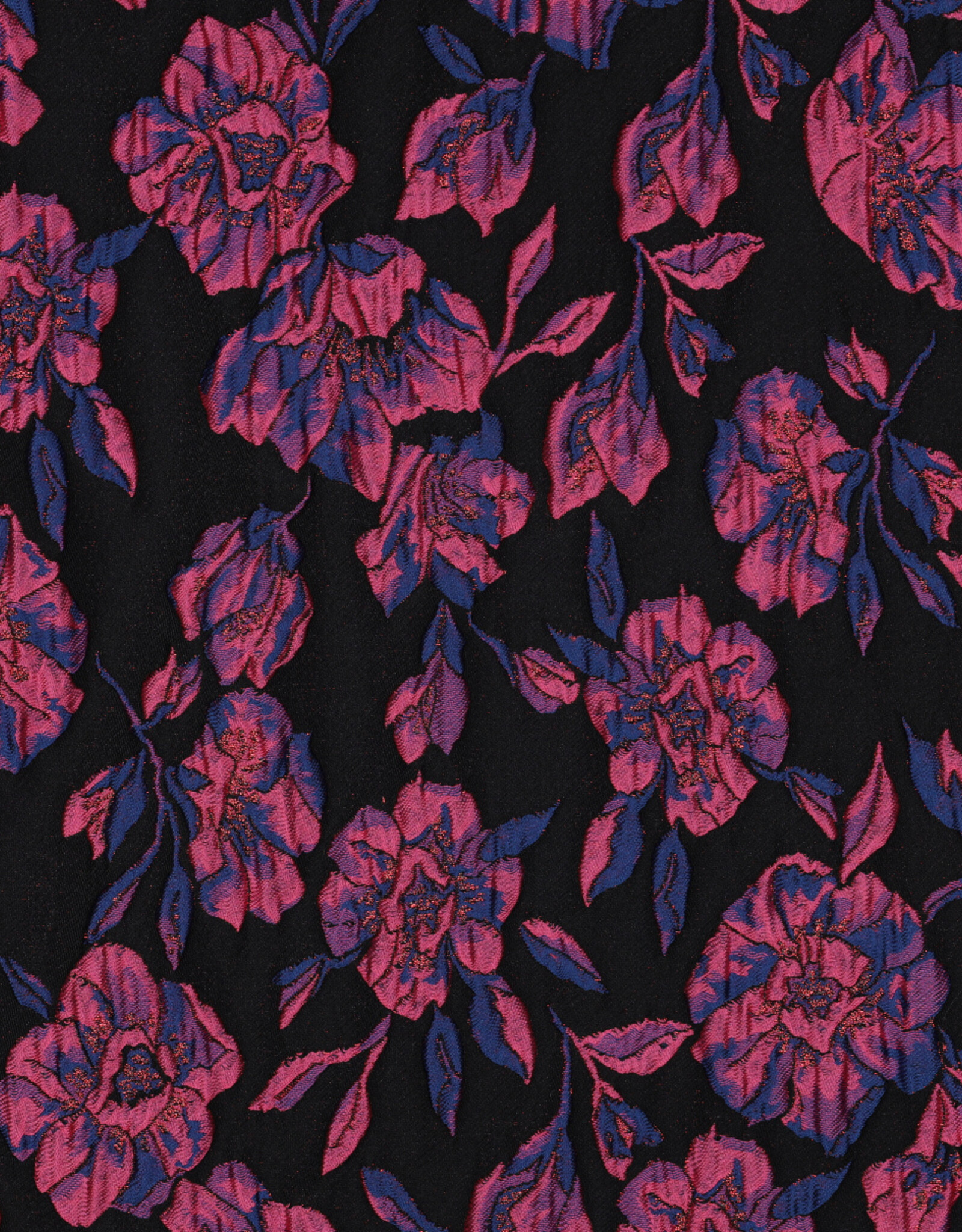 Jacquard flowers zwart glitter fuchsia