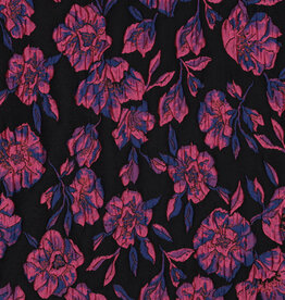 Stoffenschuur selectie Jacquard flowers zwart glitter fuchsia