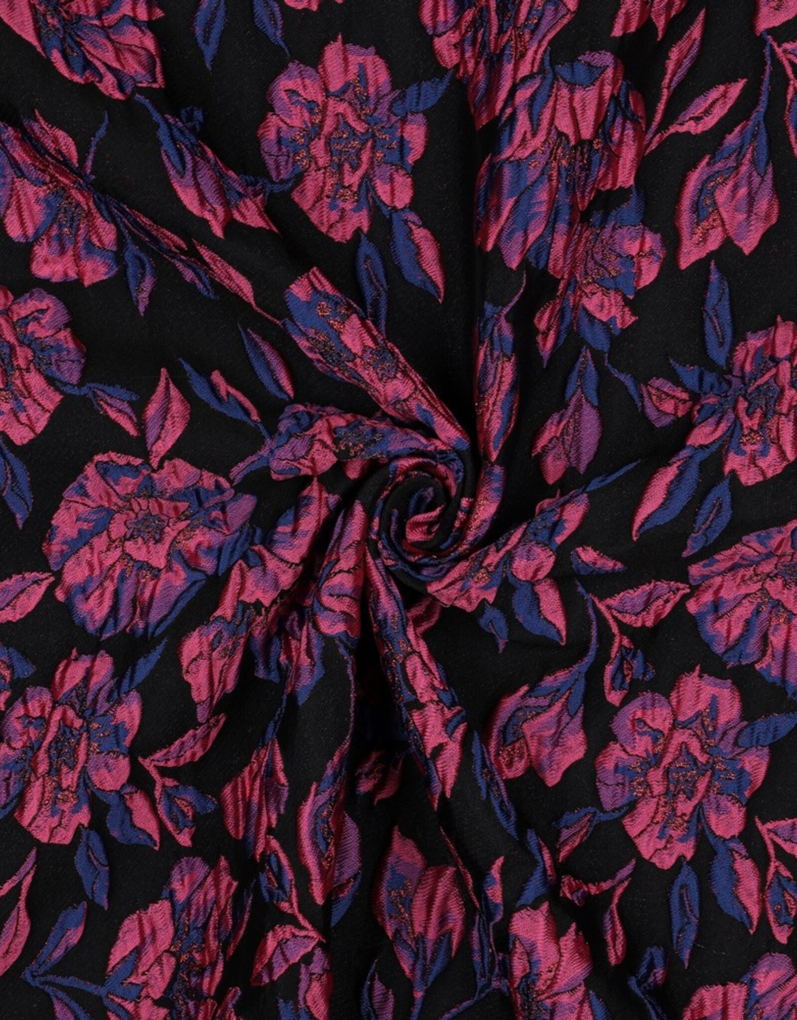 Jacquard flowers zwart glitter fuchsia