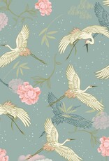 Katoen poplin hero sakura kraanvogels jade