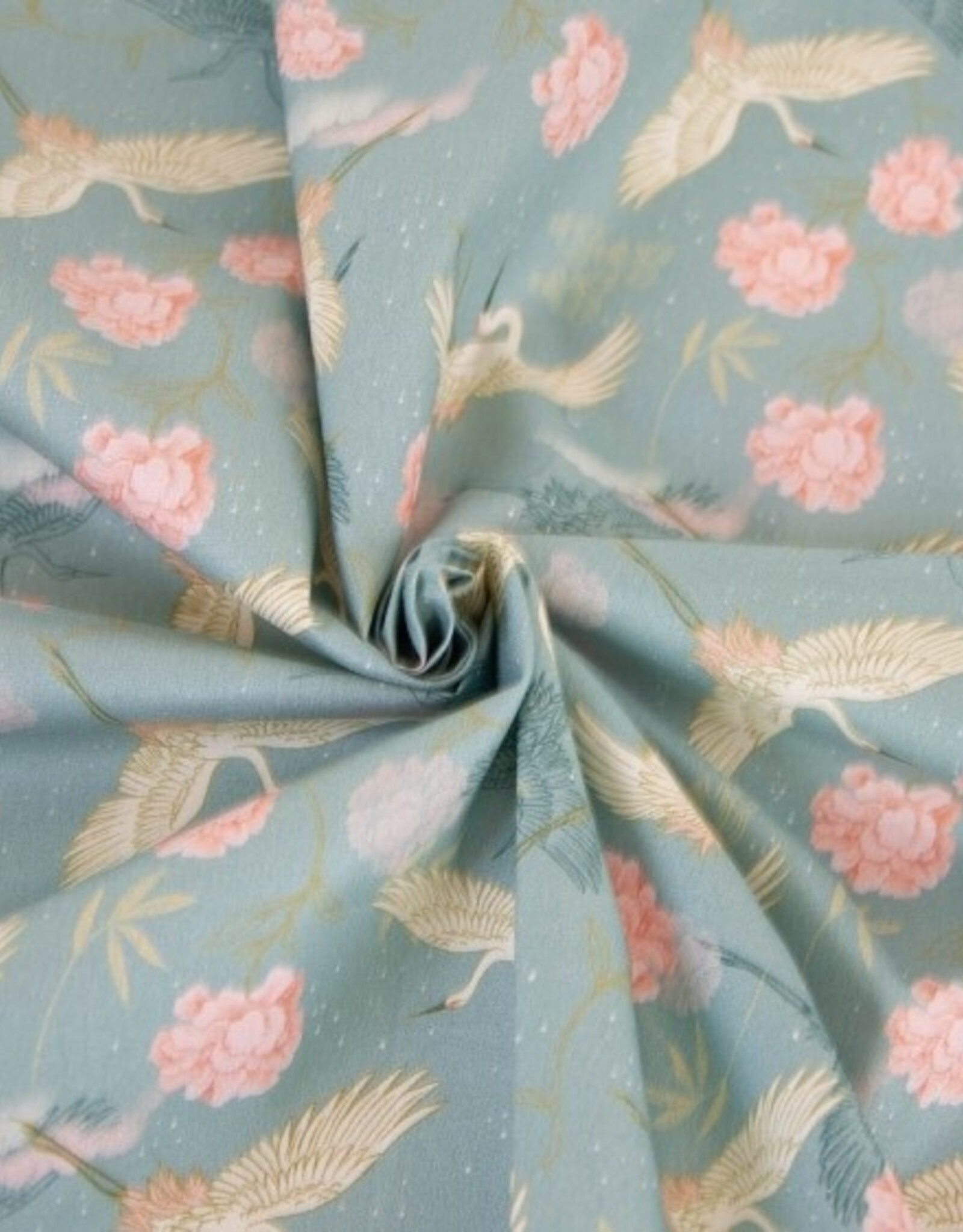 Katoen poplin hero sakura kraanvogels jade