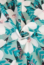 Katoen poplin neon pink  bloem petrol