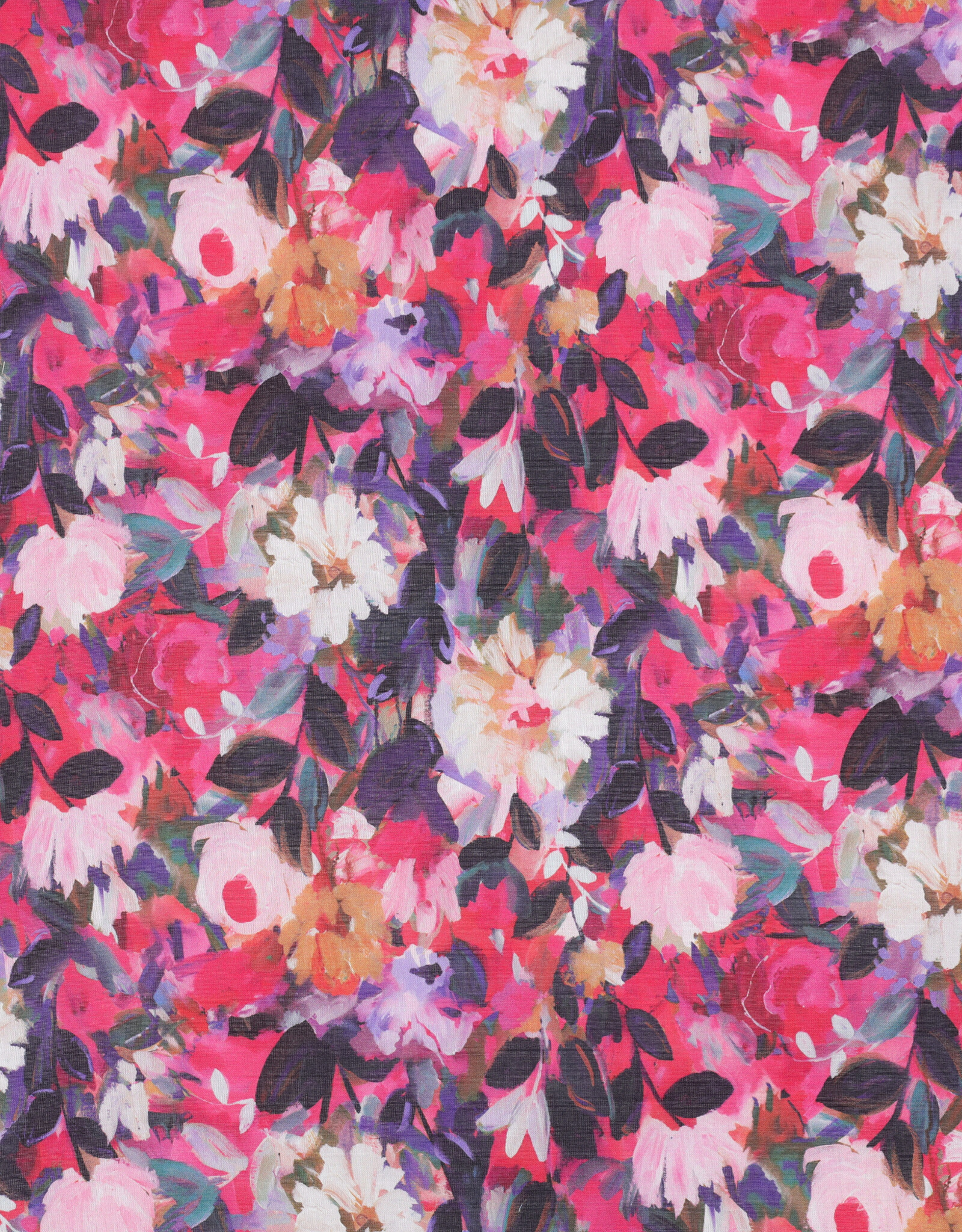 Katoen voile digital bloemetjes  fuchsia