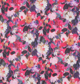 Katoen voile digital bloemetjes  fuchsia