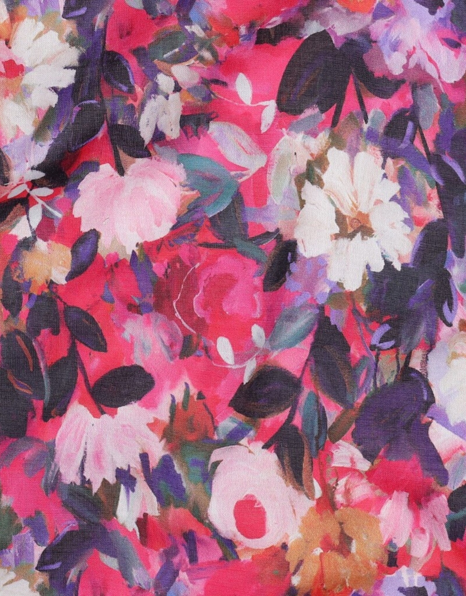 Katoen voile digital bloemetjes  fuchsia
