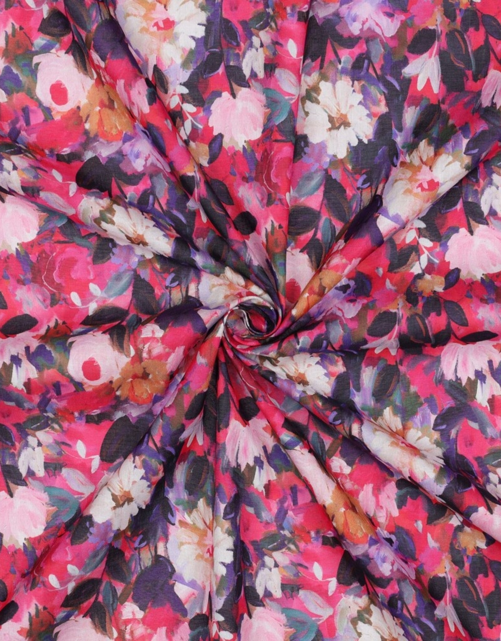 Katoen voile digital bloemetjes  fuchsia