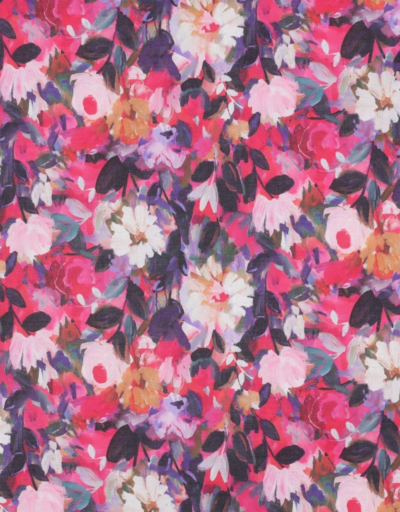 Katoen voile digital bloemetjes  fuchsia