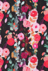 Viscose satijn digital print roosjes zwart Viscose satijn digital print roosjes zwart