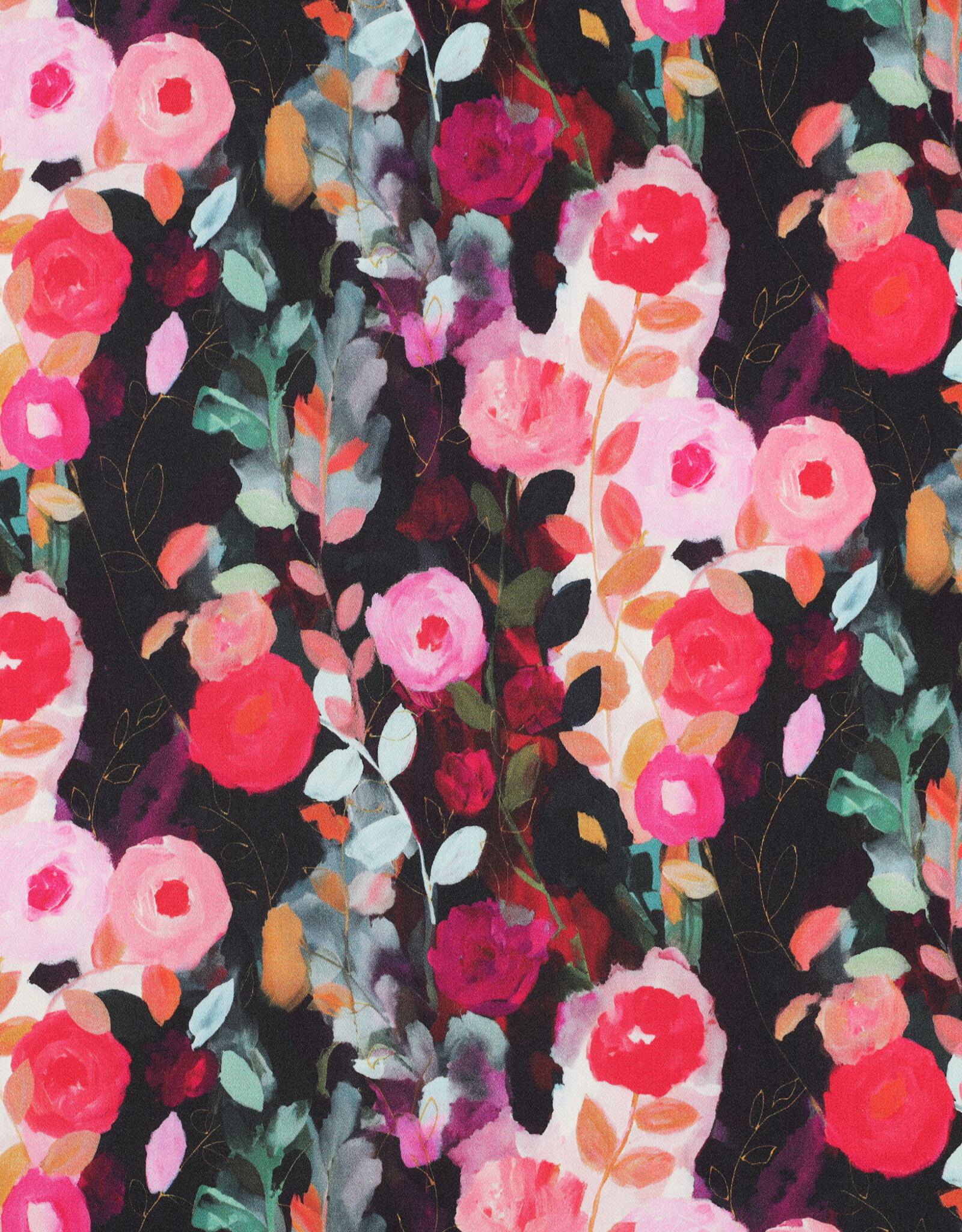 Viscose satijn digital print roosjes zwart