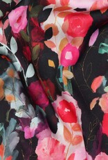 Viscose satijn digital print roosjes zwart Viscose satijn digital print roosjes zwart