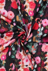 Viscose satijn digital print roosjes zwart Viscose satijn digital print roosjes zwart