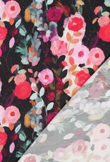 Viscose satijn digital print roosjes zwart Viscose satijn digital print roosjes zwart