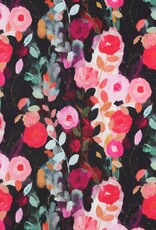 Viscose satijn digital print roosjes zwart Viscose satijn digital print roosjes zwart