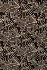 Katoen zwart geborduurde bladerprint beige
