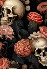 French terry digital print flower skulls