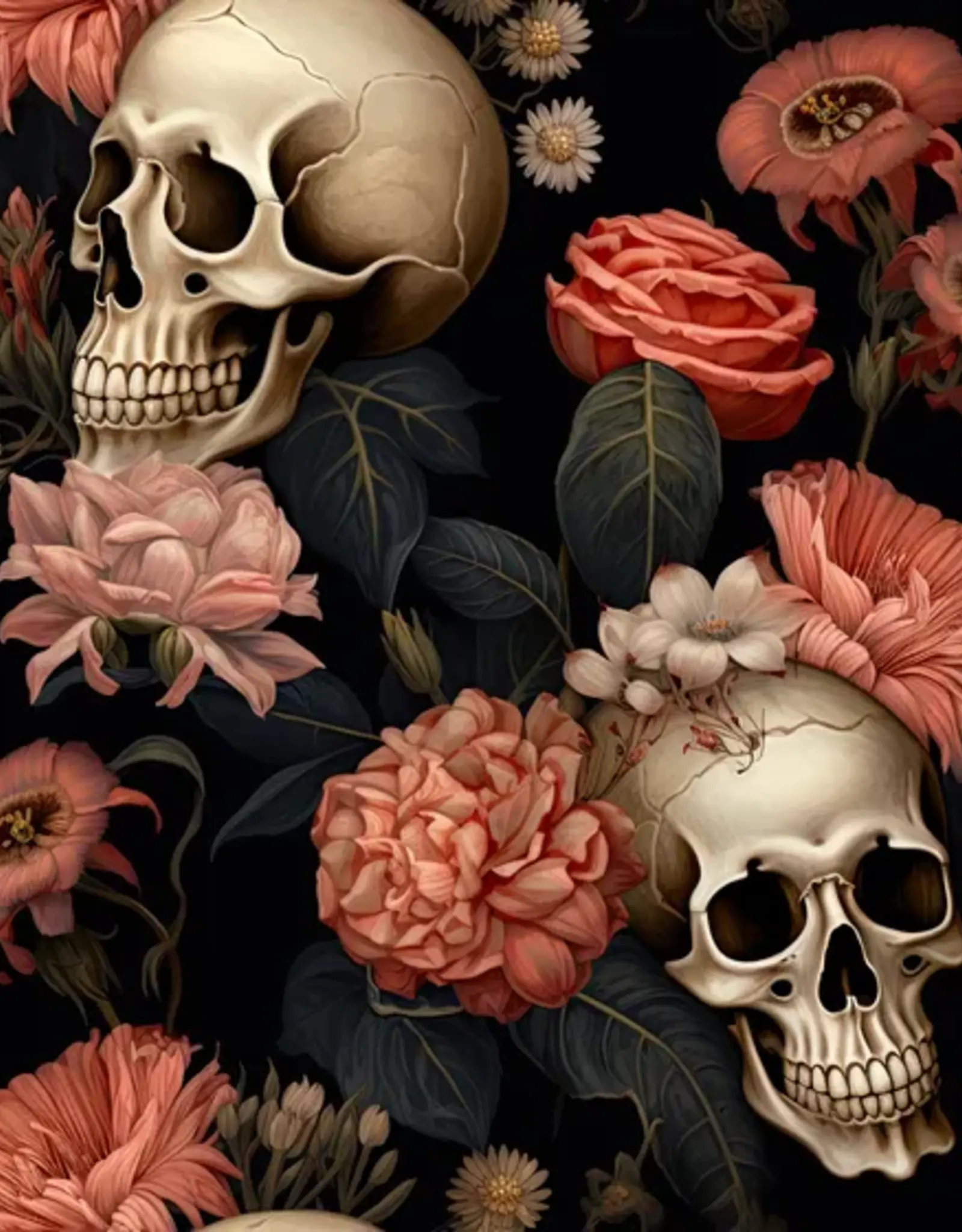 Stoffenschuur selectie French terry digital print flower skulls