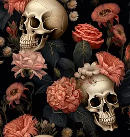 French terry digital print flower skulls