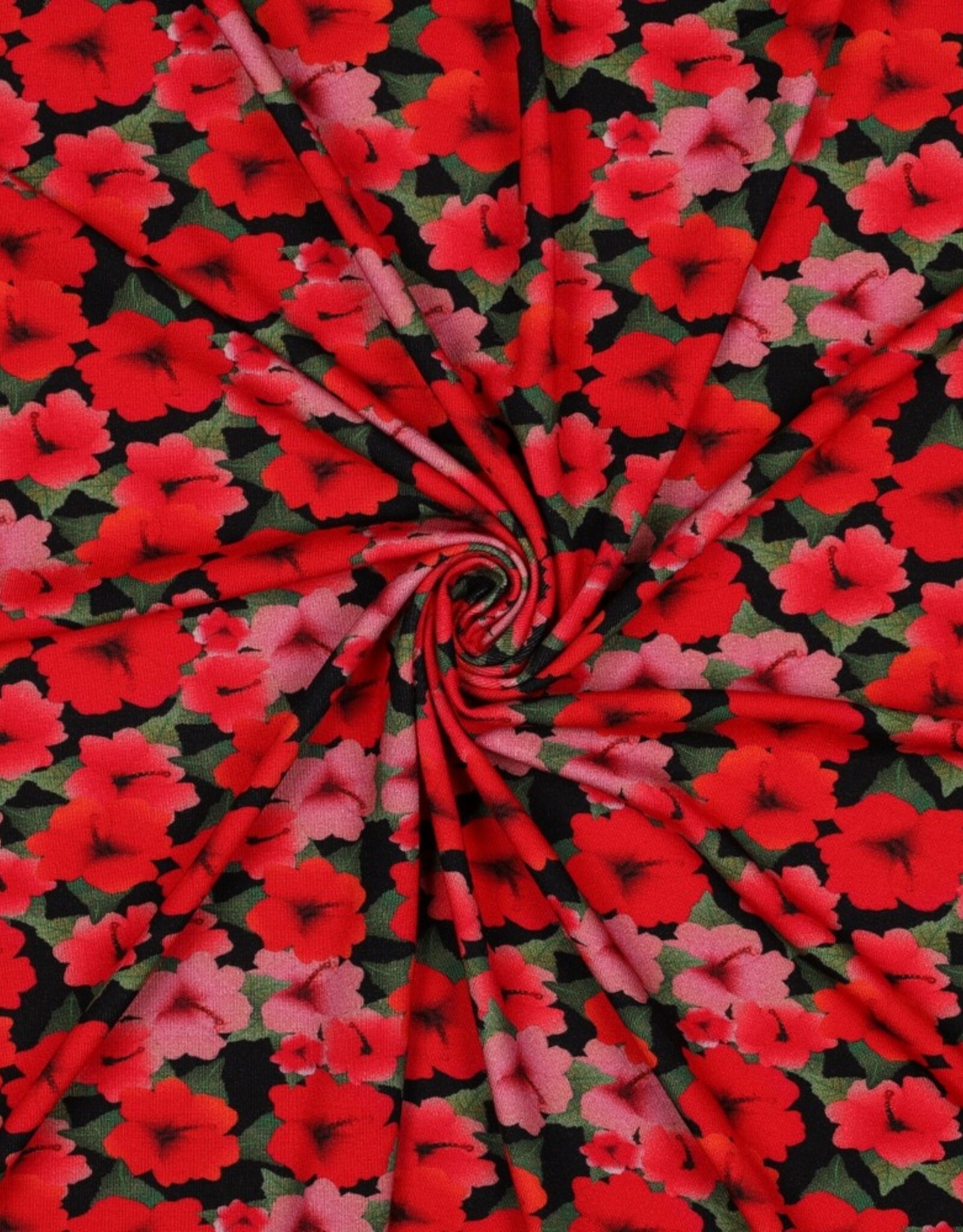 Viscose jersey digital bloemen rood