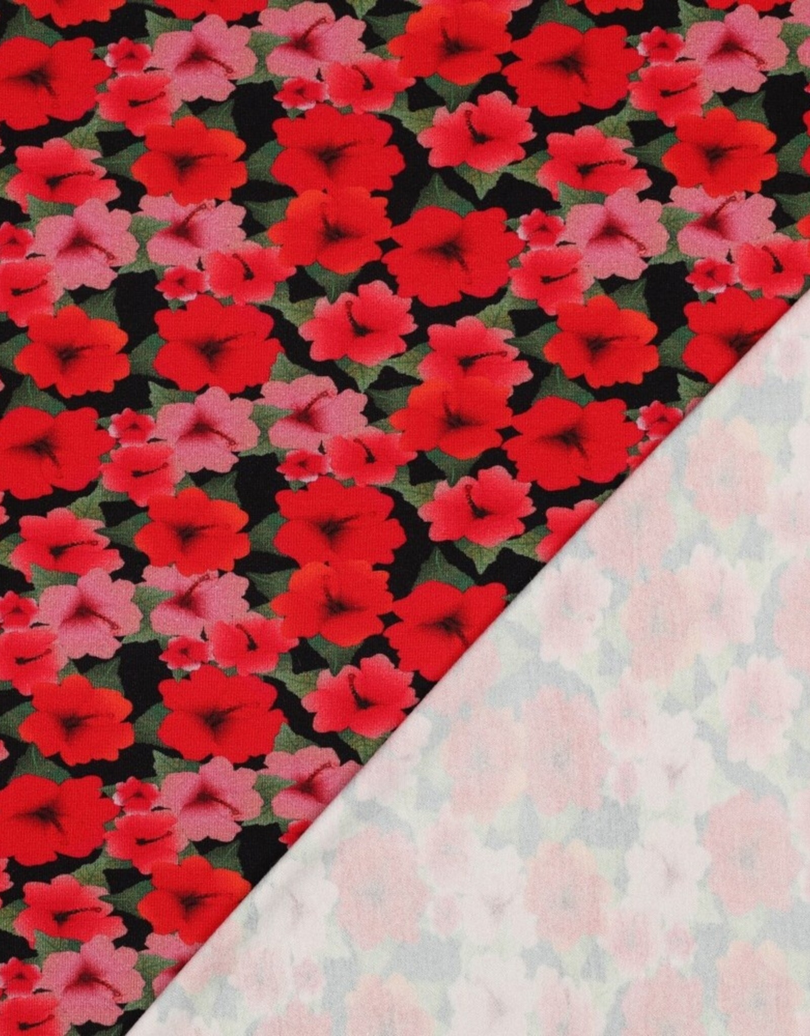 Viscose jersey digital bloemen rood