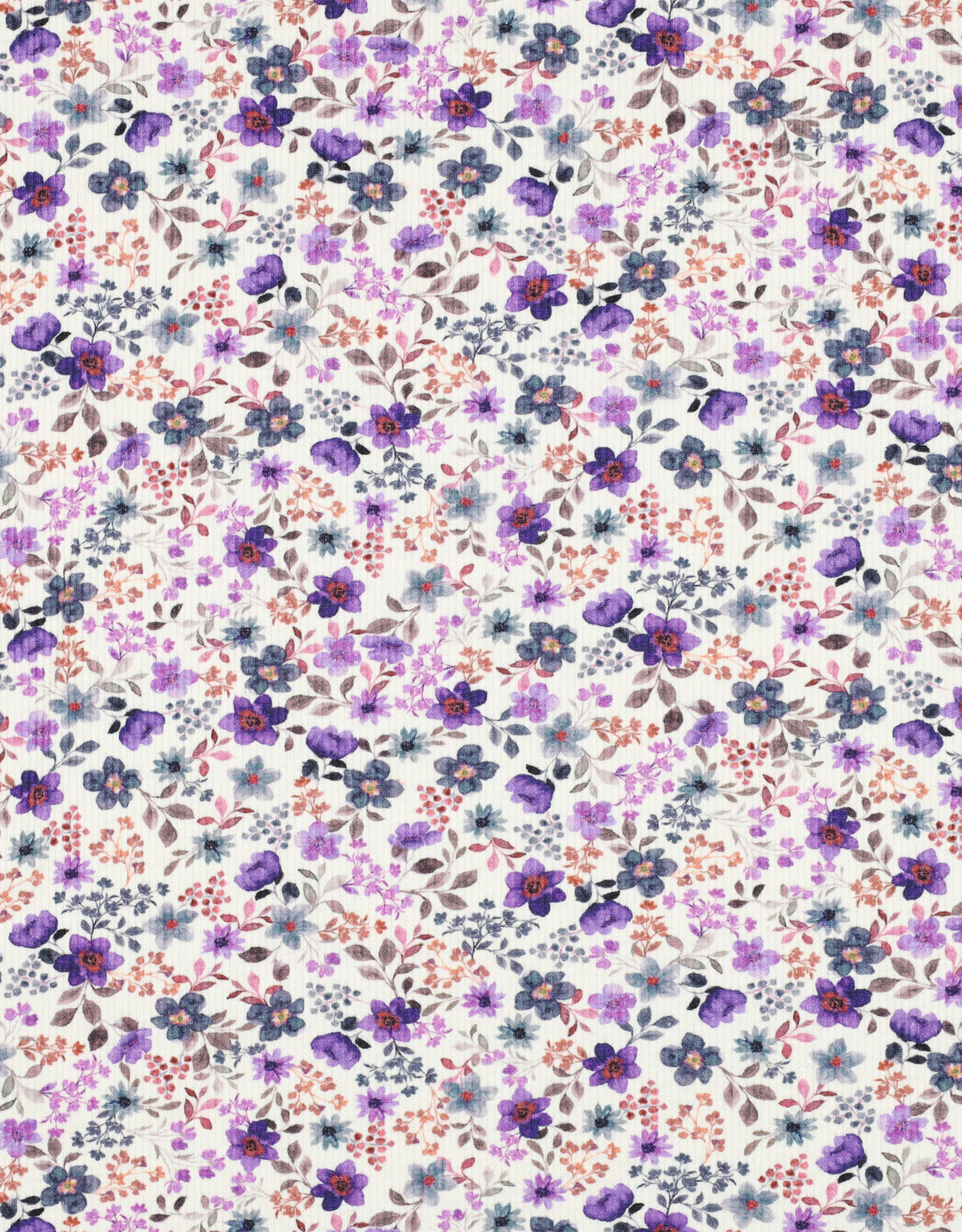 Rib katoen jersey digital kleine bloemen purple