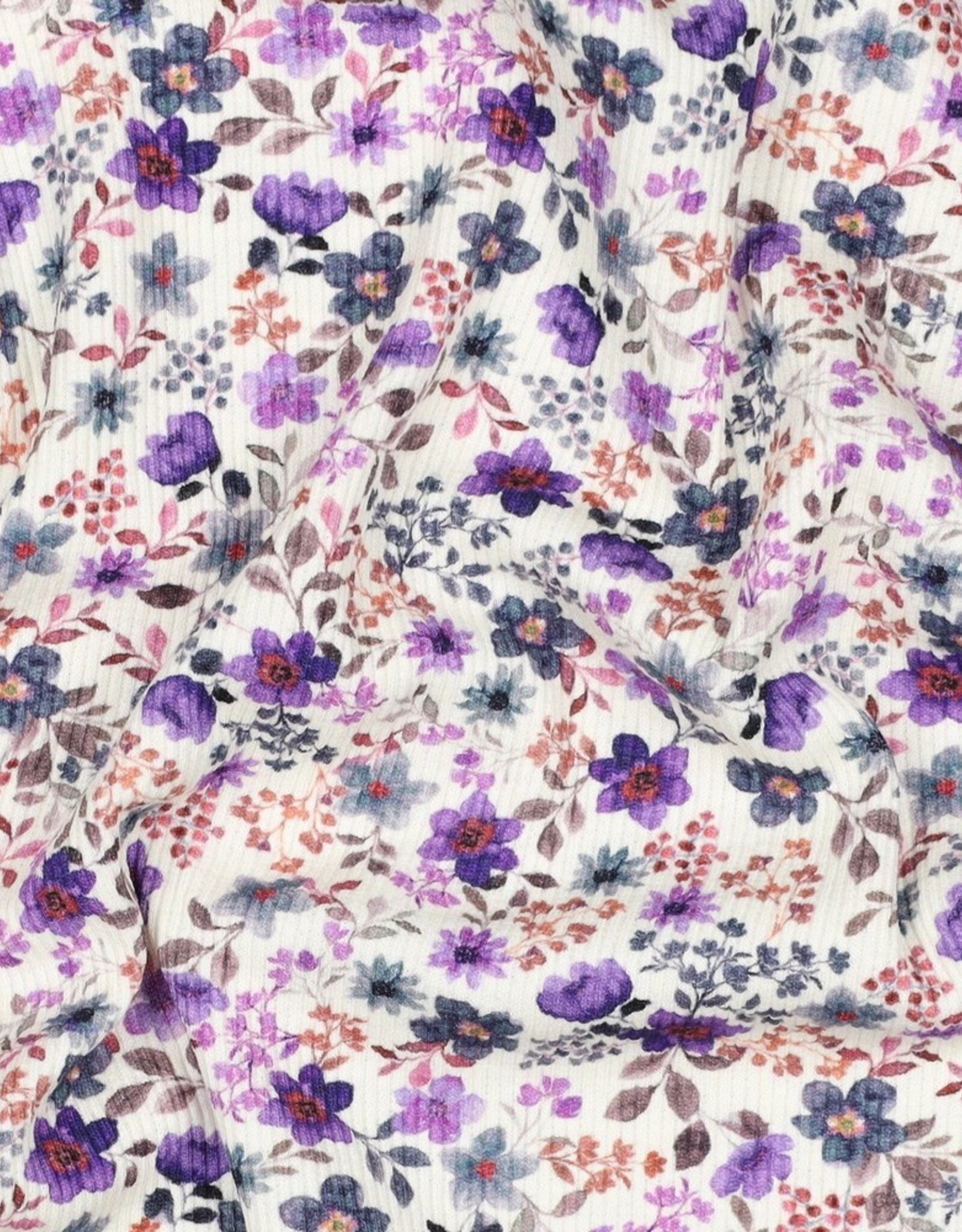 Rib katoen jersey digital kleine bloemen purple