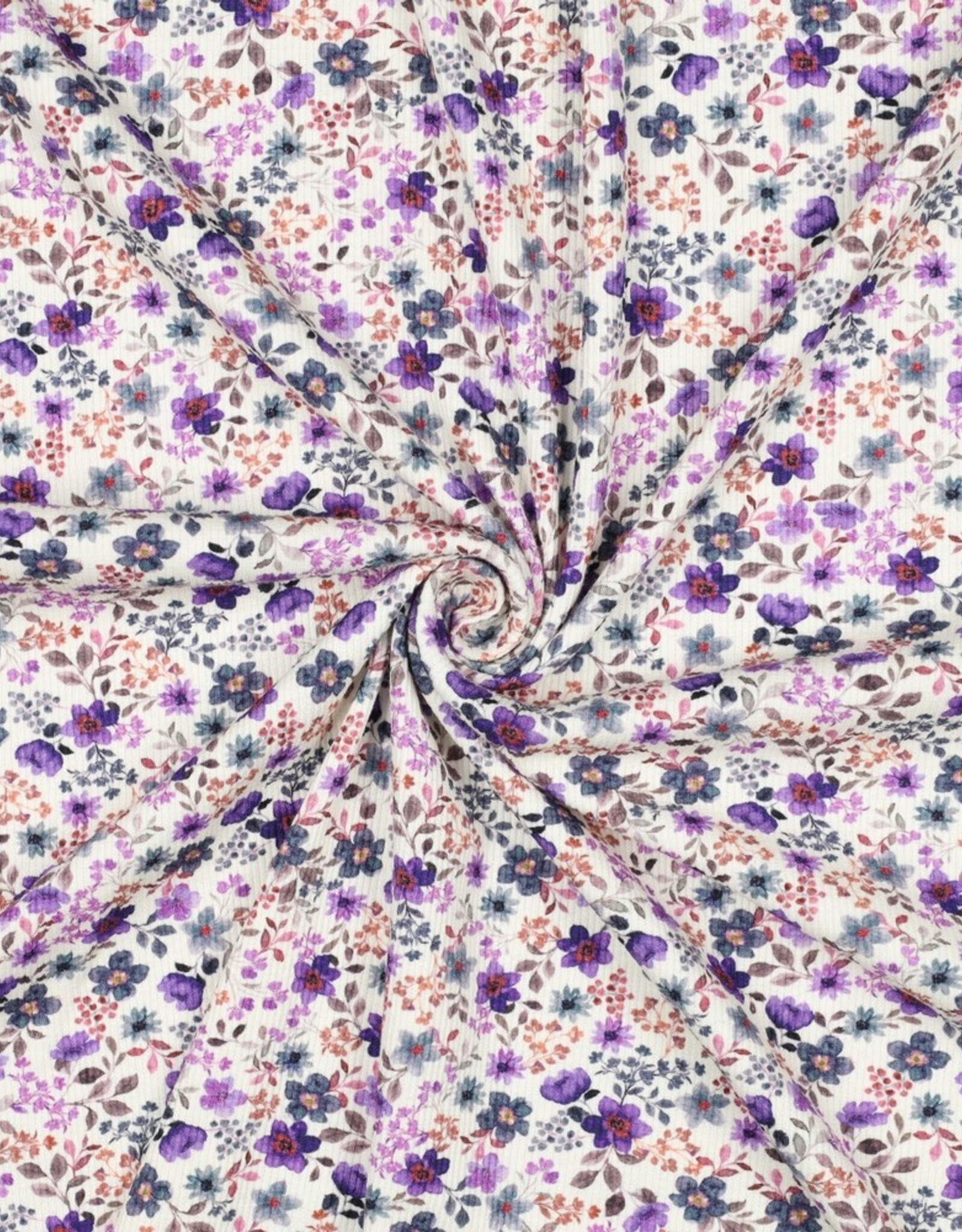 Rib katoen jersey digital kleine bloemen purple