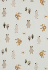 Katoen jersey digital bosdieren beertjes gebroken wit